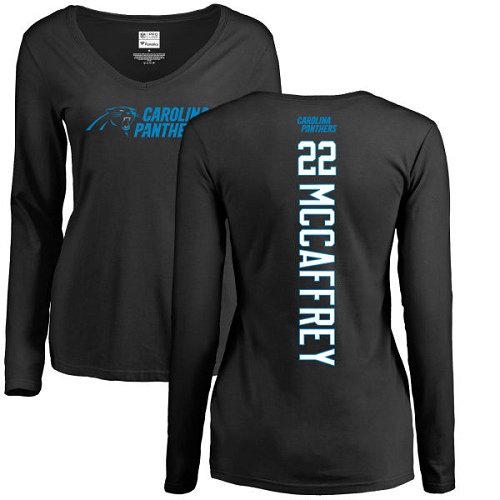 Carolina Panthers Black Women Christian McCaffrey Backer Slim Fit NFL Football #22 Long Sleeve T Shirt->nfl t-shirts->Sports Accessory